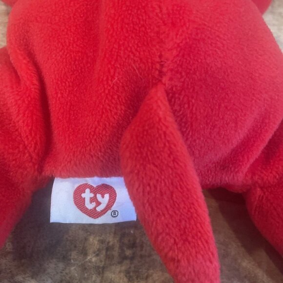 “1997 TY PILLOW PAL-15" Plush Toy Red The BULL Black Bow Stuff Animal 1997 - Picture 6 of 9